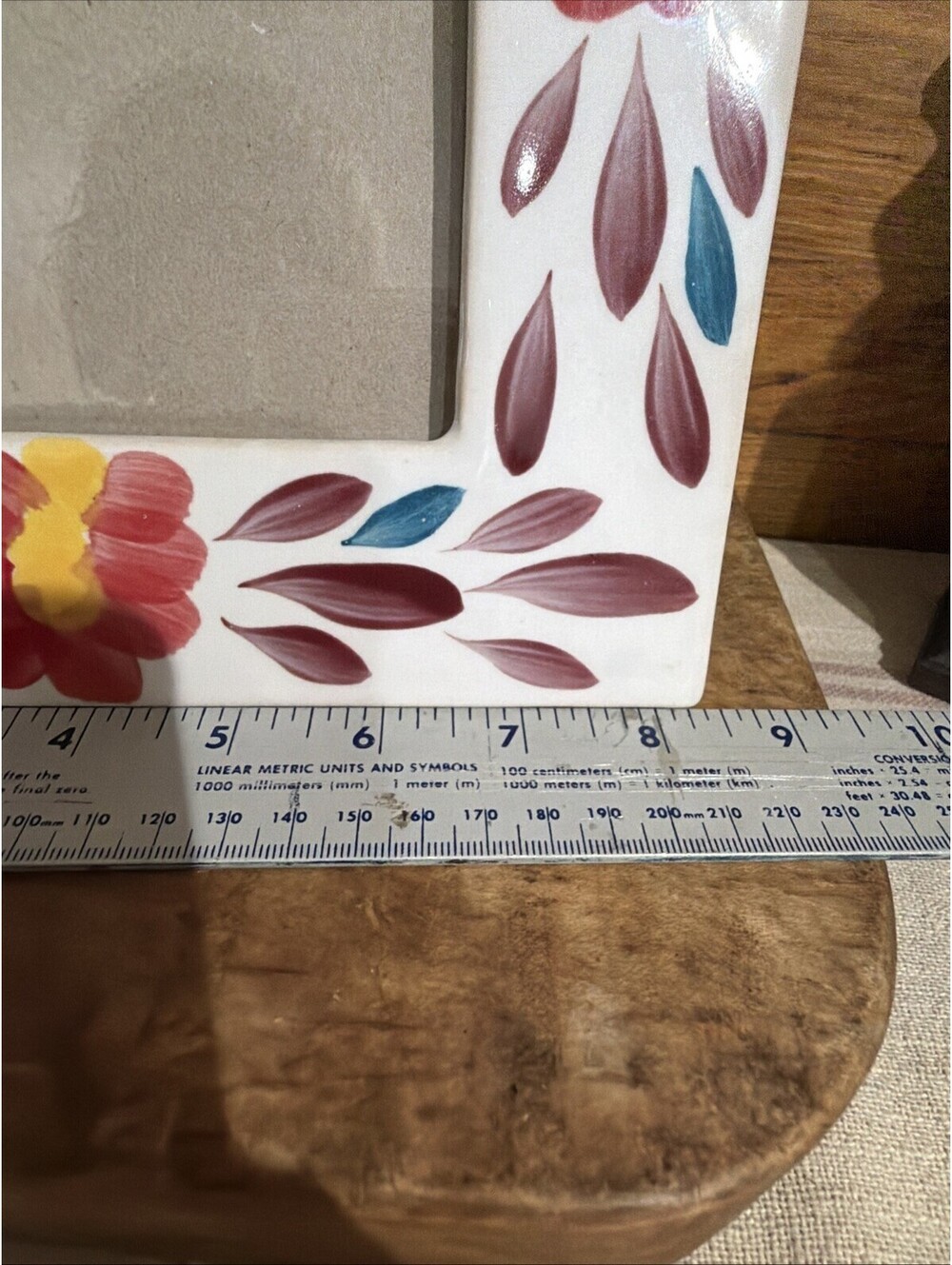 Floral Ceramic Photo Frame Hand Painted Fits 5x7” Cottagecore Chic Folk Art - Picture 9 of 9
